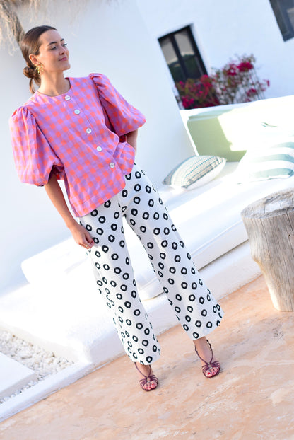 BLUSA HILDA - VICHY NARANJA Y MALVA -