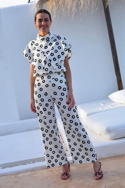 PANTALONES SOL -  LUNARES NEGROS -