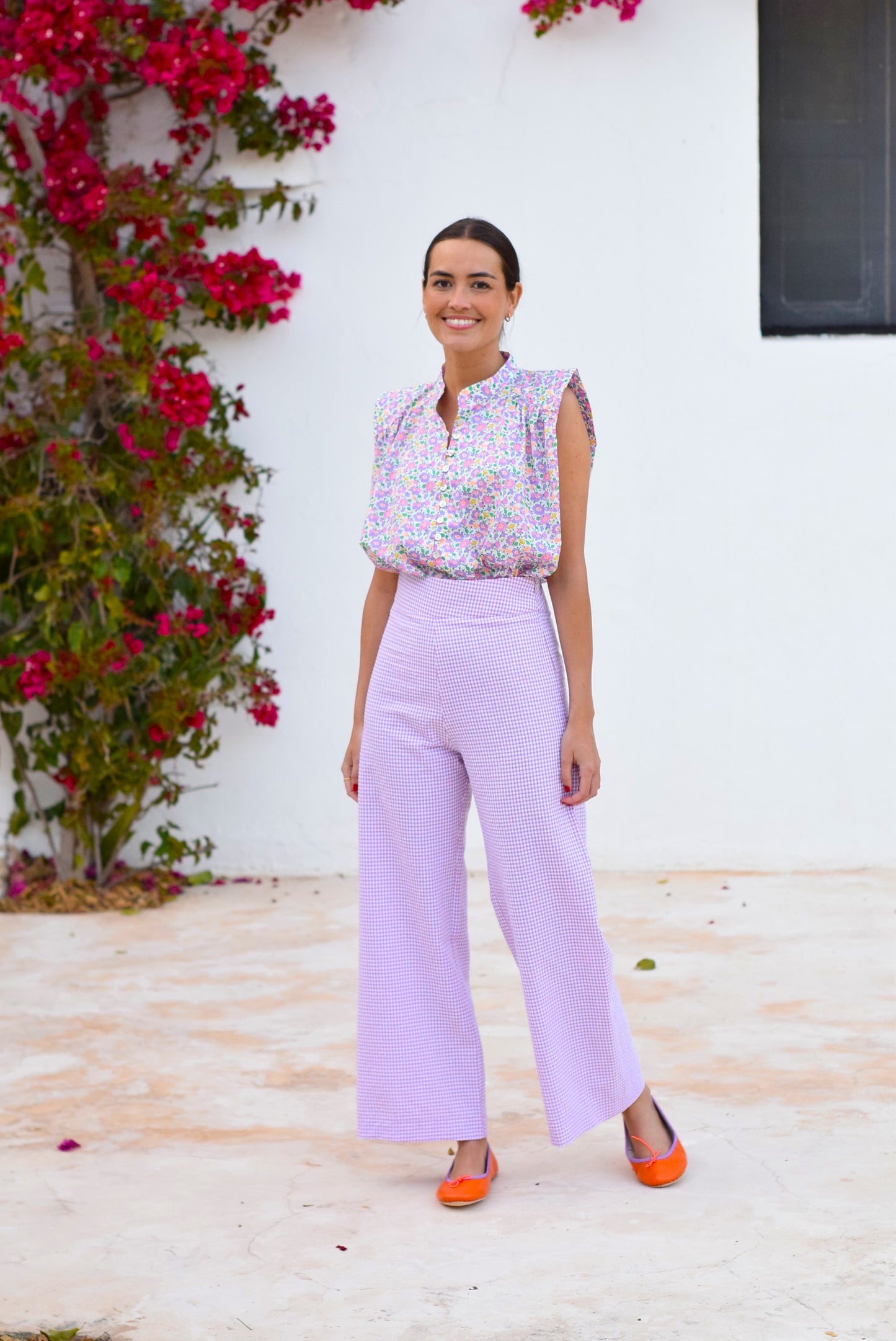 PANTALONES SOL -  VICHY MALVA- PREORDER 27 ABRIL