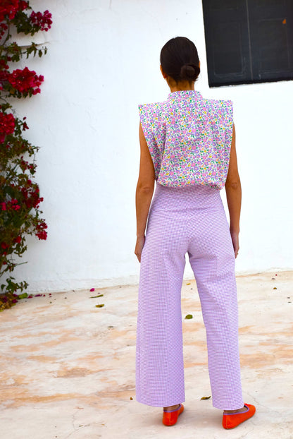 PANTALONES SOL -  VICHY MALVA- PREORDER 27 ABRIL
