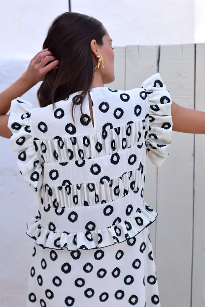 VESTIDO MARCELA - LUNARES NEGROS - PREORDER 27 ABRIL
