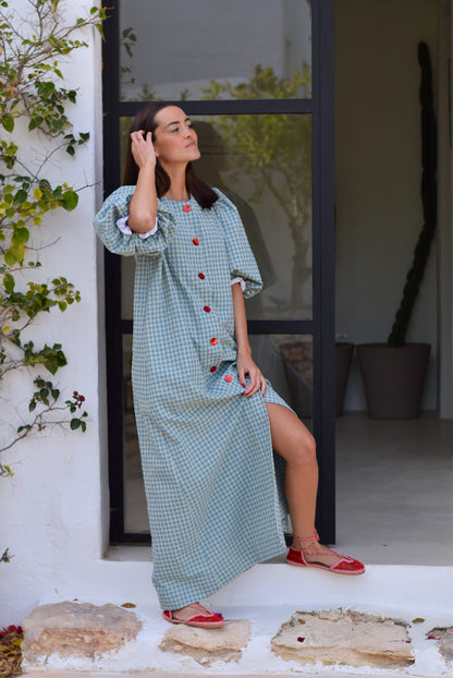 VESTIDO HILDA - VICHY AZUL Y VERDE