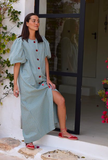 VESTIDO HILDA - VICHY AZUL Y VERDE