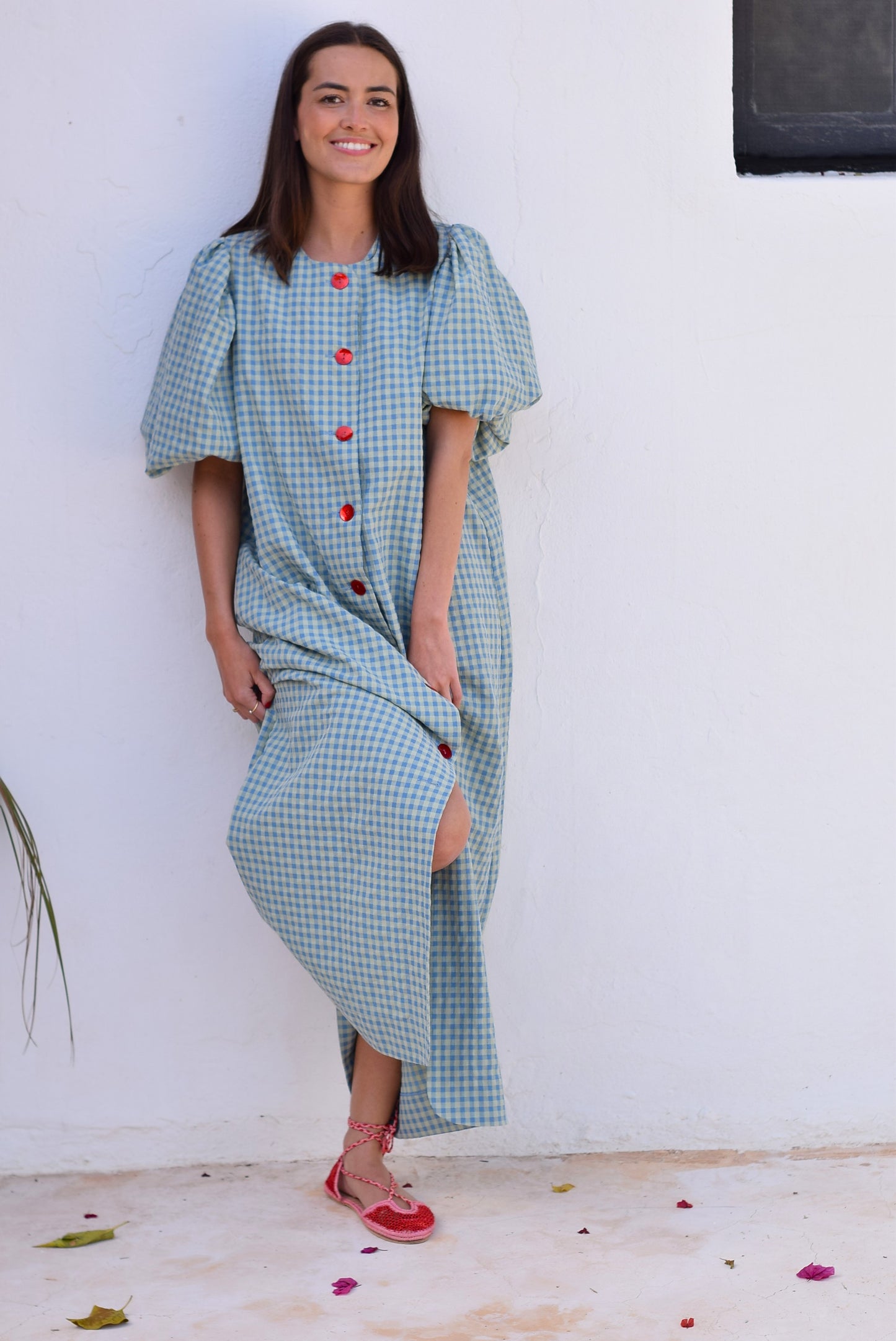 VESTIDO HILDA - VICHY AZUL Y VERDE