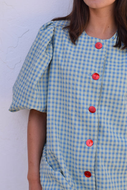 VESTIDO HILDA - VICHY AZUL Y VERDE