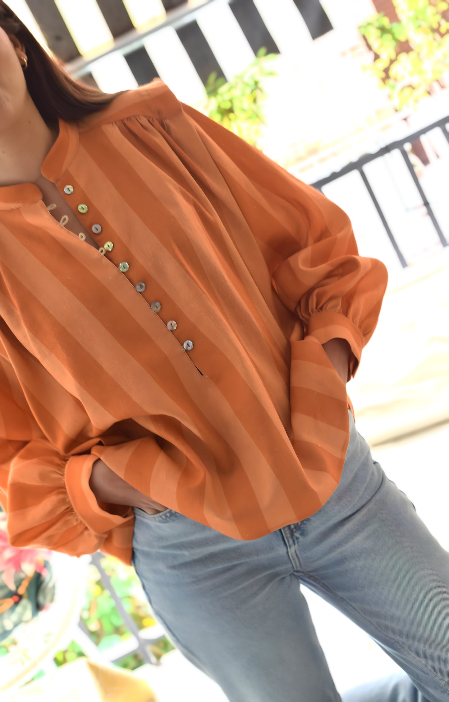 BLUSA ISABELA - RAYAS PAPAYA