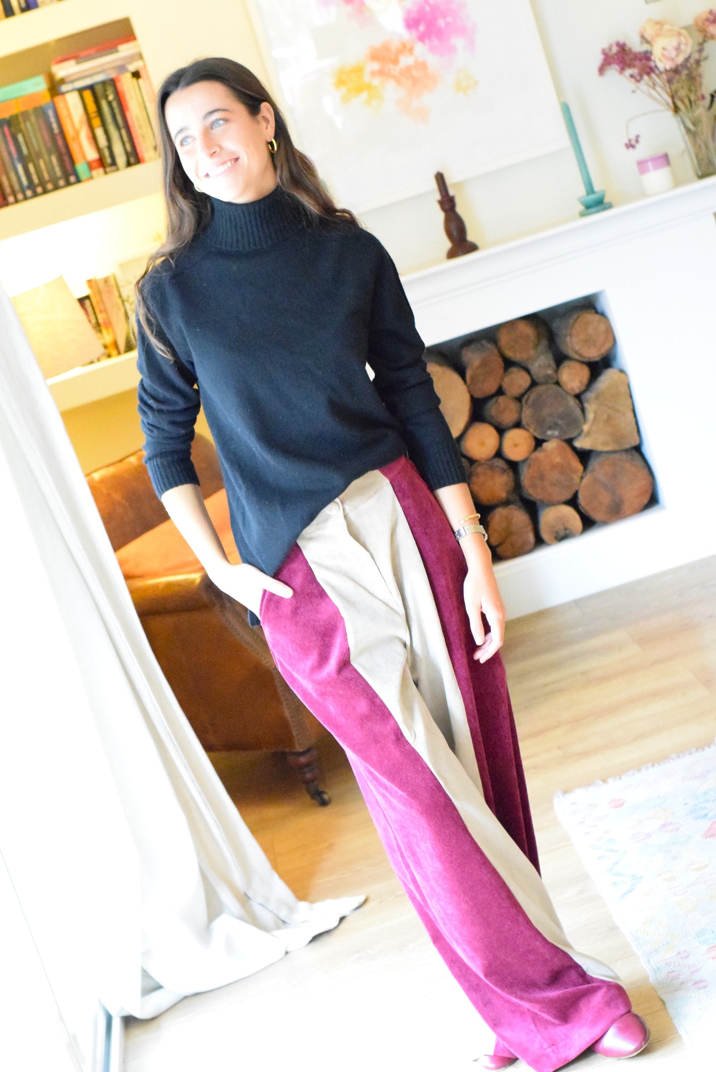 PANTALONES ITZIAR - BICOLOR GRANATE Y BEIGE - PREORDER 14 NOVIEMBRE