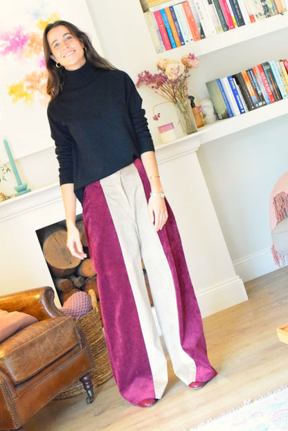 PANTALONES ITZIAR - BICOLOR GRANATE Y BEIGE - PREORDER 14 NOVIEMBRE