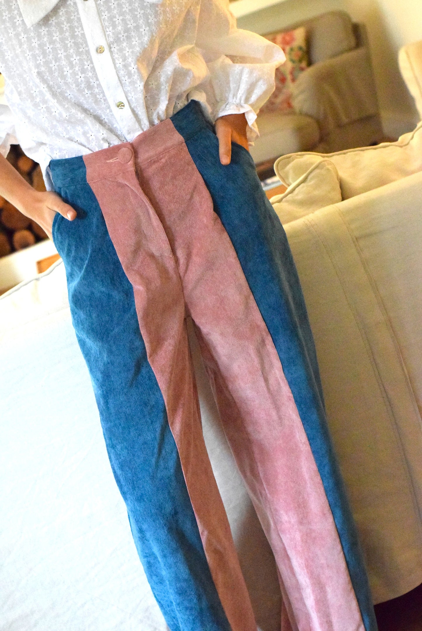 PANTALONES ITZIAR - BICOLOR AZUL Y ROSA - PREORDER 15 NOVIEMBRE