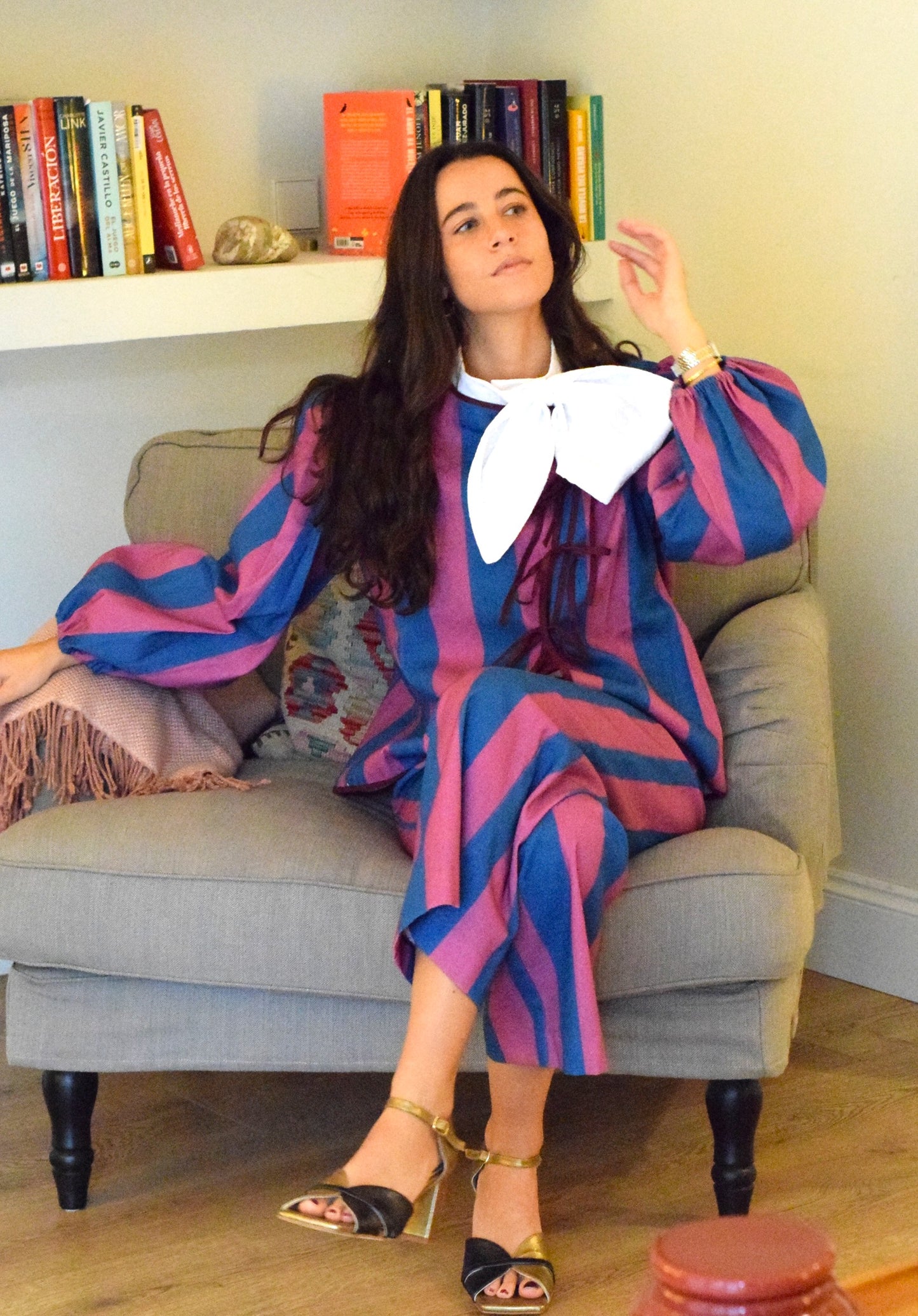 BLUSA FEDERICA - RAYAS AZUL Y ROSA