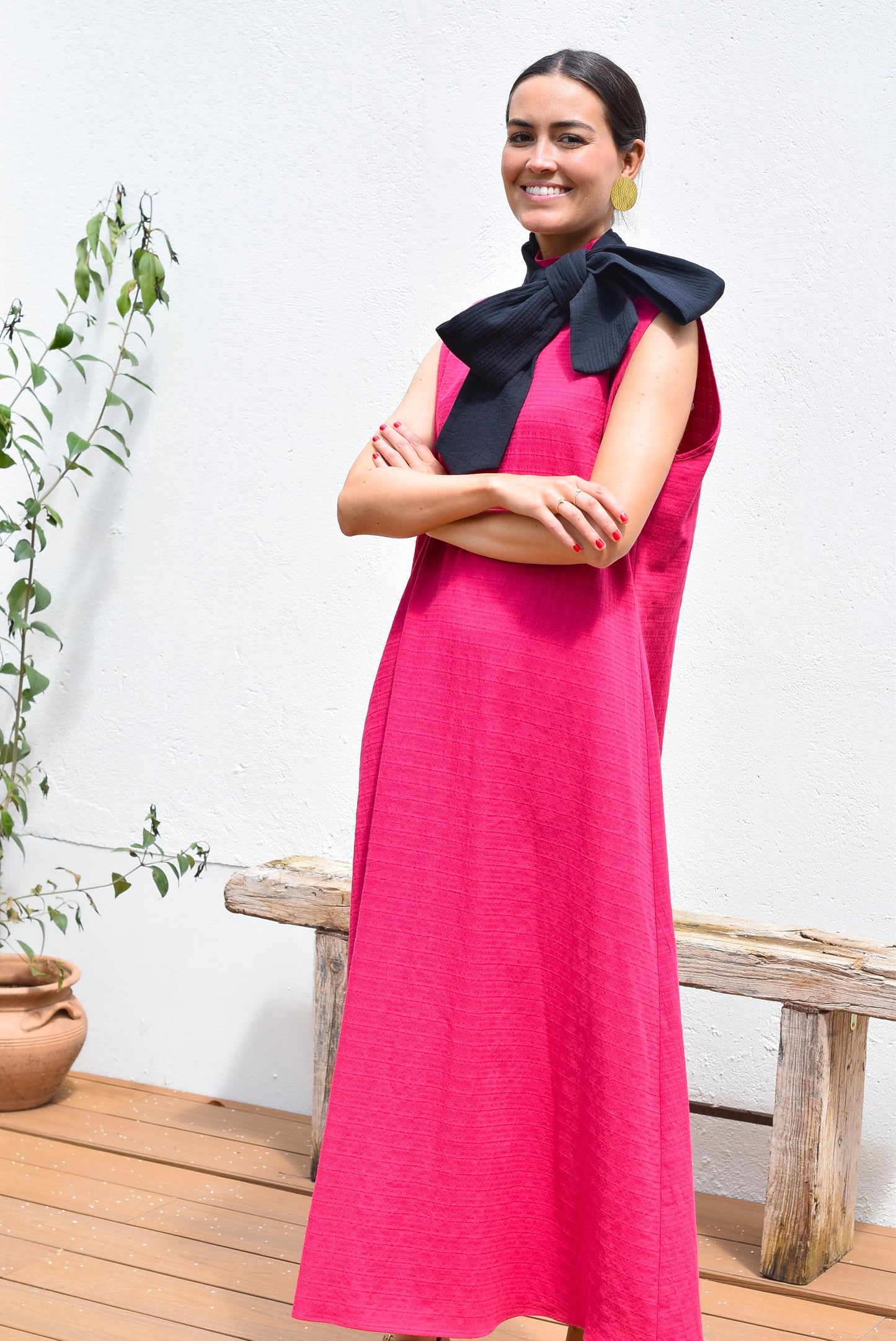 VESTIDO CLEMENTINA - FUCSIA Y NEGRO - PREORDER 16 MAYO