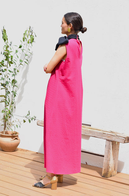 VESTIDO CLEMENTINA - FUCSIA Y NEGRO - PREORDER 16 MAYO