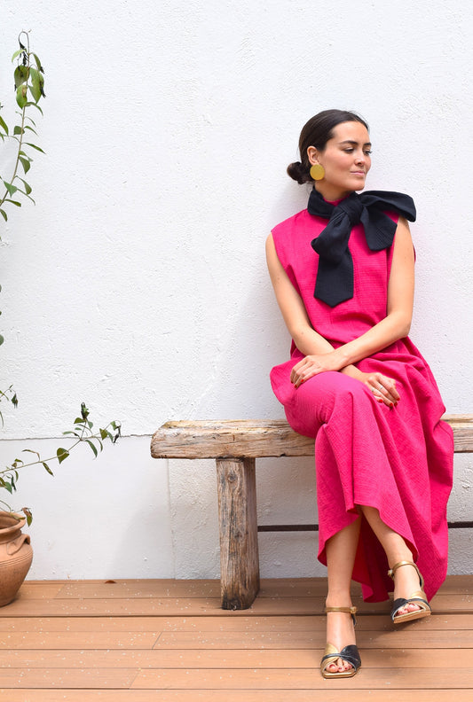 VESTIDO CLEMENTINA - FUCSIA Y NEGRO - PREORDER 16 MAYO