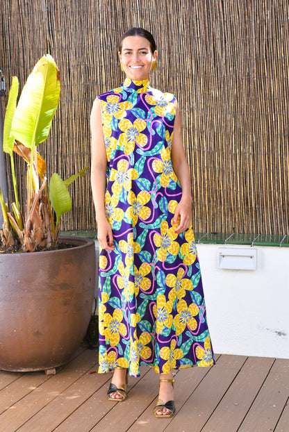 VESTIDO CLEMENTINA - LIBERTY MORADO Y AMARILLO - PREORDER 16 MAYO