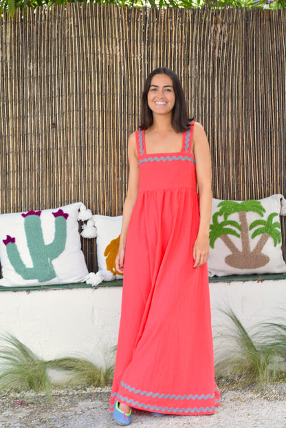 VESTIDO MATILDA - ROJO CON GRIS - PREORDER 21 MAYO