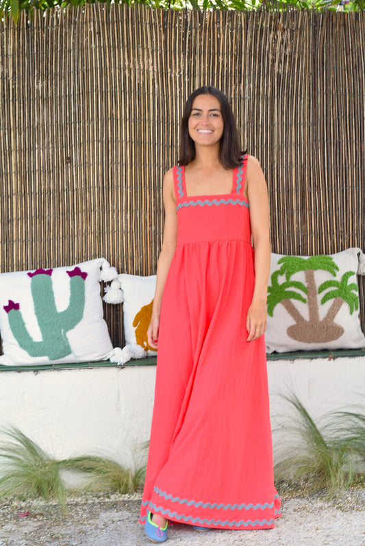 VESTIDO MATILDA - ROJO CON GRIS - PREORDER 21 MAYO