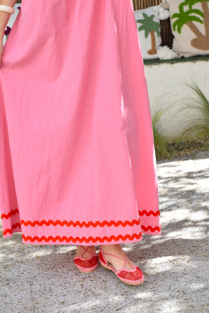 VESTIDO MATILDA - ROSA CON ROJO - PREORDER 21 MAYO