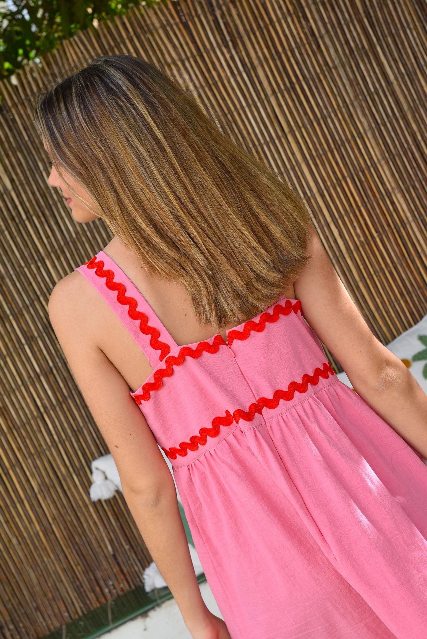 VESTIDO MATILDA - ROSA CON ROJO - PREORDER 21 MAYO