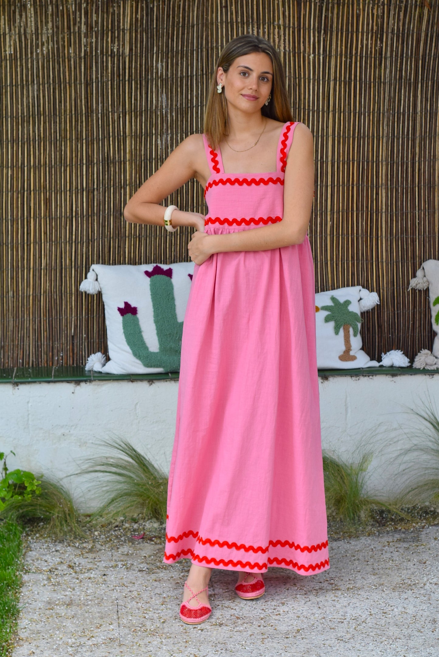 VESTIDO MATILDA - ROSA CON ROJO - PREORDER 21 MAYO