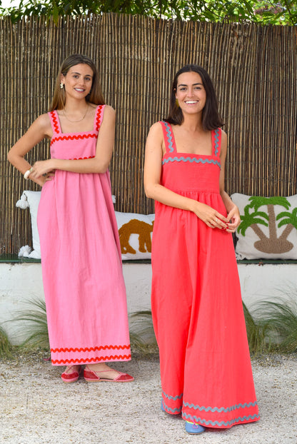 VESTIDO MATILDA - ROSA CON ROJO - PREORDER 21 MAYO