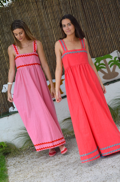 VESTIDO MATILDA - ROSA CON ROJO - PREORDER 21 MAYO