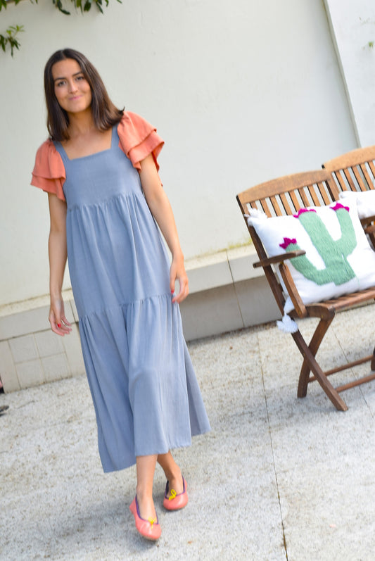 VESTIDO EMILIA - GRIS Y TEJA