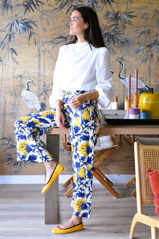 PANTALONES SOL - FLOR AZUL Y AMARILLA - PREORDER 5 SEPTIEMBRE