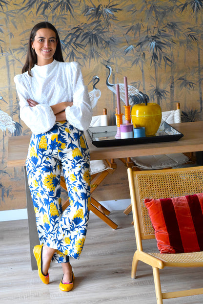 PANTALONES SOL - FLOR AZUL Y AMARILLA - PREORDER 5 SEPTIEMBRE