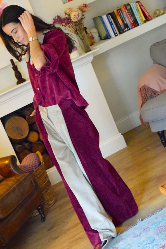 PANTALONES ITZIAR - BICOLOR GRANATE Y BEIGE - PREORDER 14 NOVIEMBRE