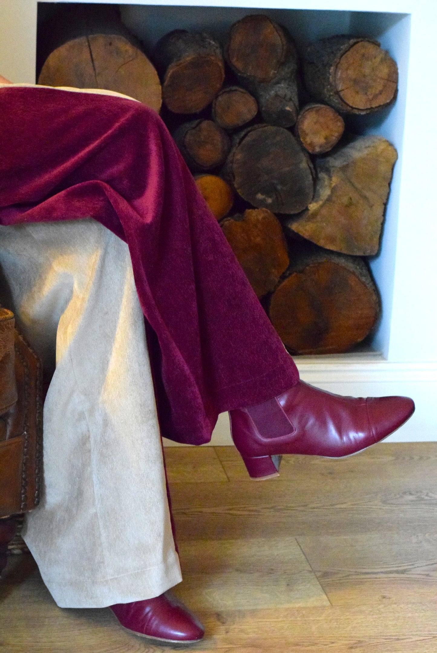 PANTALONES ITZIAR - BICOLOR GRANATE Y BEIGE - PREORDER 14 NOVIEMBRE