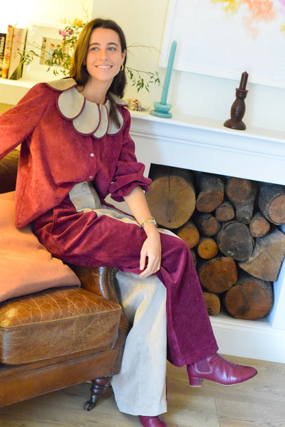 PANTALONES ITZIAR - BICOLOR GRANATE Y BEIGE - PREORDER 14 NOVIEMBRE