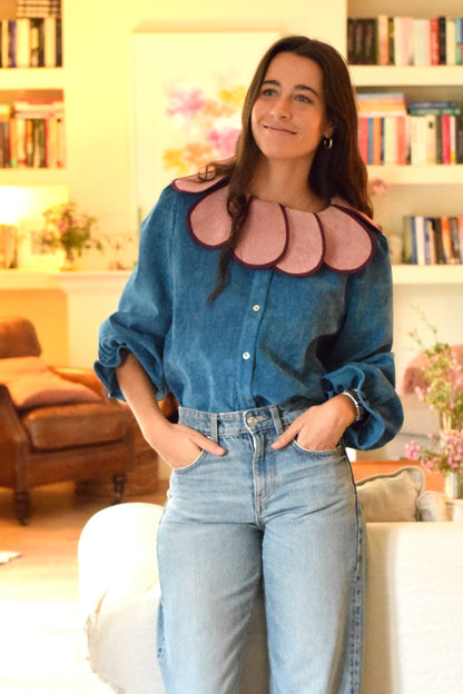 BLUSA PIA - MICROPANA AZUL - PREORDER 12 NOVIEMBRE