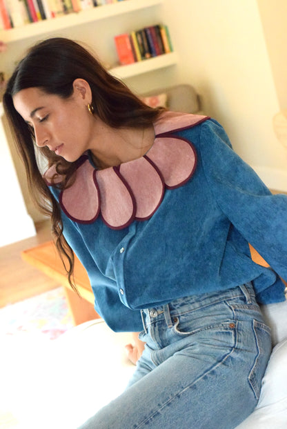 BLUSA PIA - MICROPANA AZUL - PREORDER 12 NOVIEMBRE