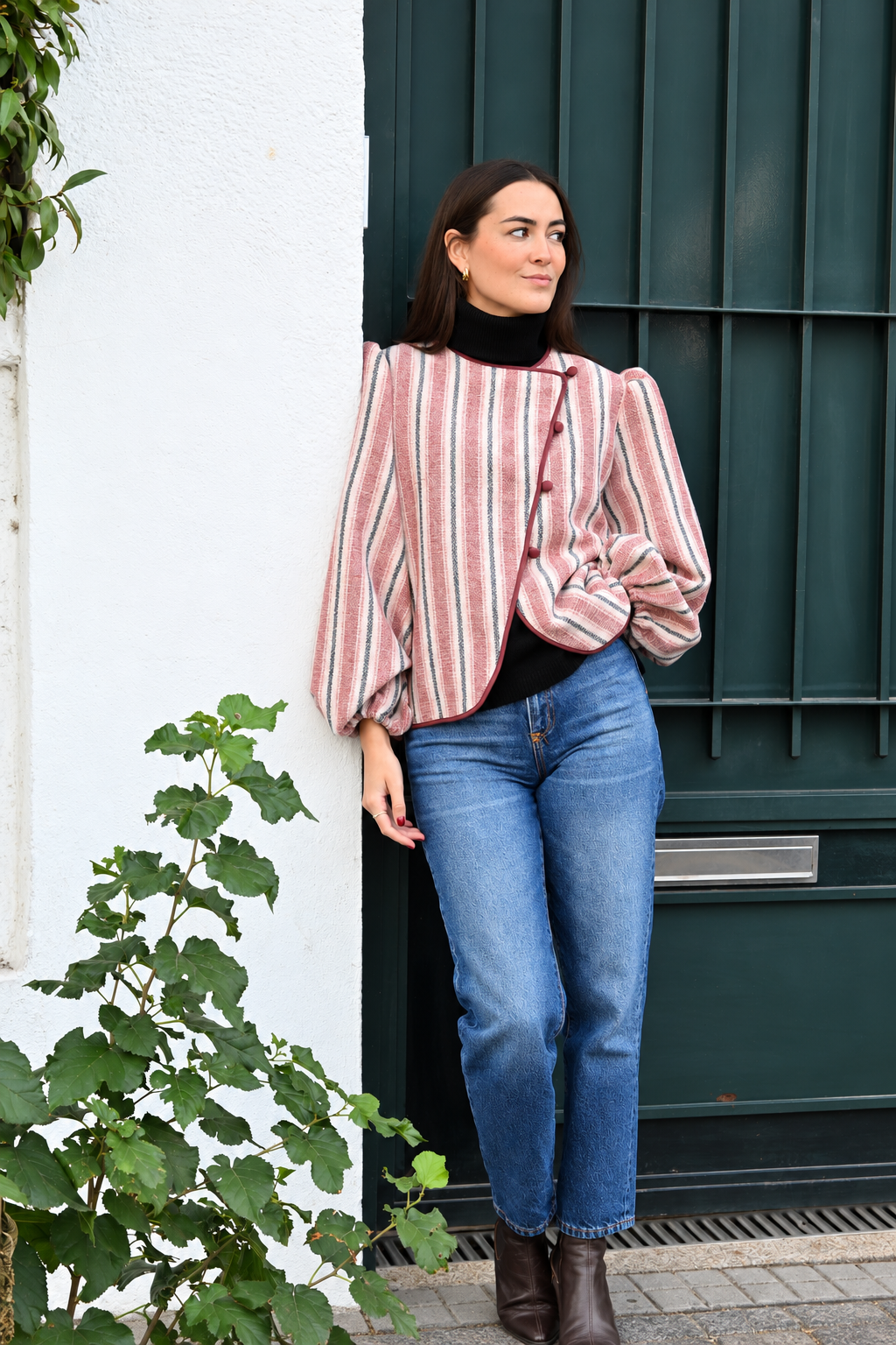 CHAQUETA SIMONA - RAYAS ROSA EMPOLVADO