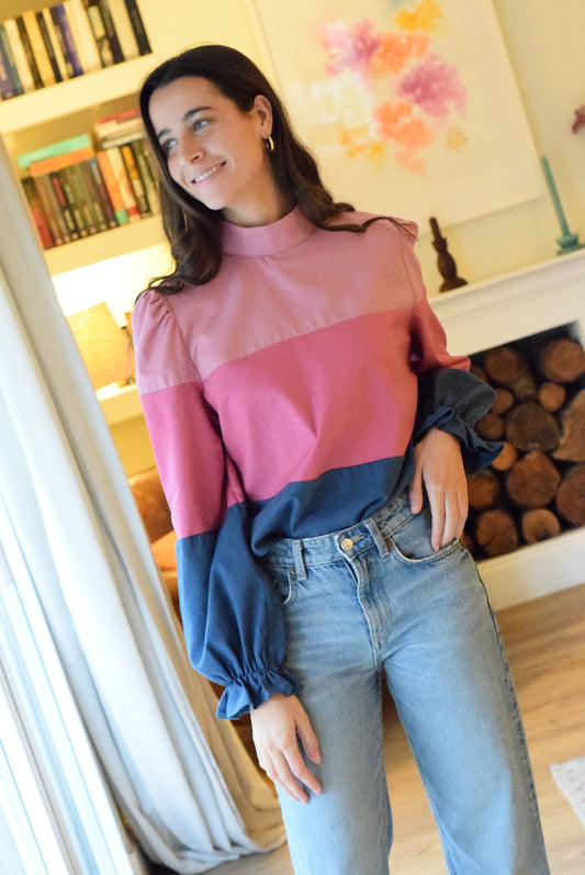 BLUSA TRIANA - ROSA, ROSA Y AZUL -