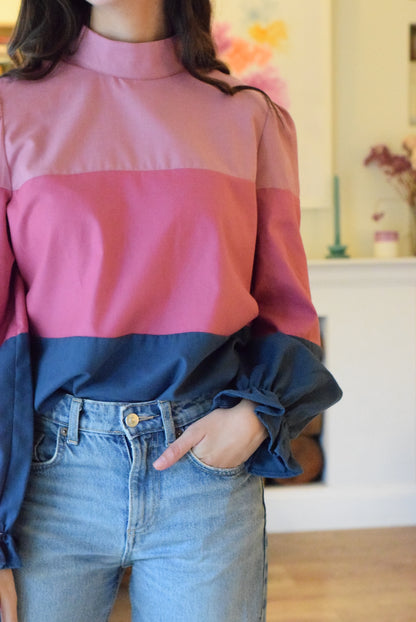 BLUSA TRIANA - ROSA, ROSA Y AZUL -