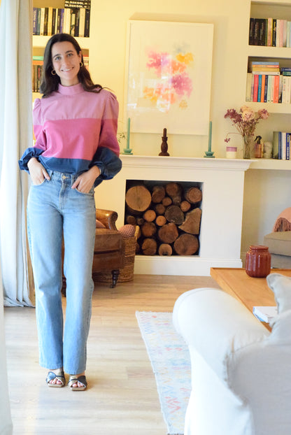 BLUSA TRIANA - ROSA, ROSA Y AZUL -