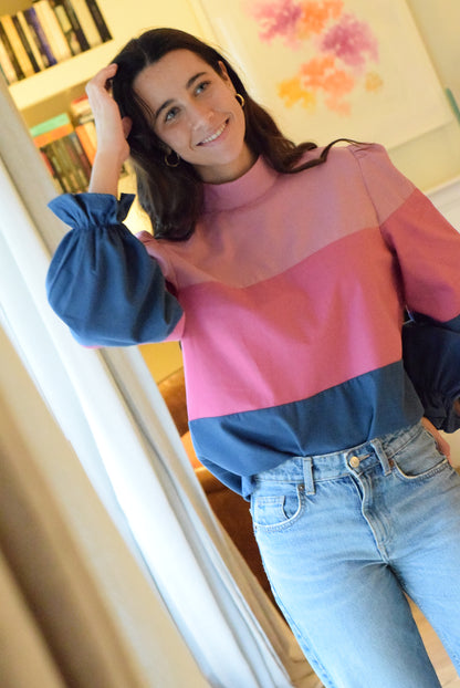 BLUSA TRIANA - ROSA, ROSA Y AZUL -
