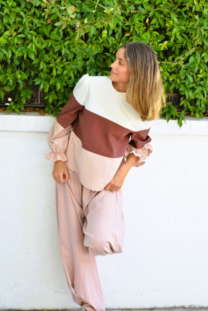 BLUSA TRIANA - CRUDO, MARRÓN Y ROSA -