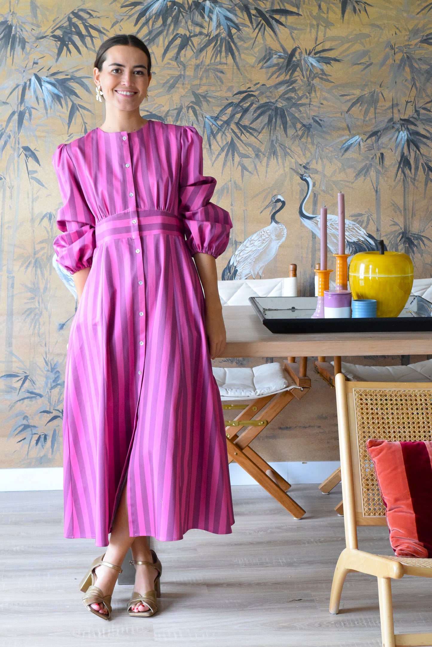 VESTIDO JIMENA - RAYAS ROSAS