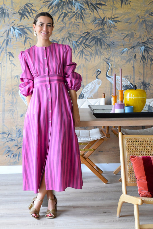 VESTIDO JIMENA - RAYAS ROSAS