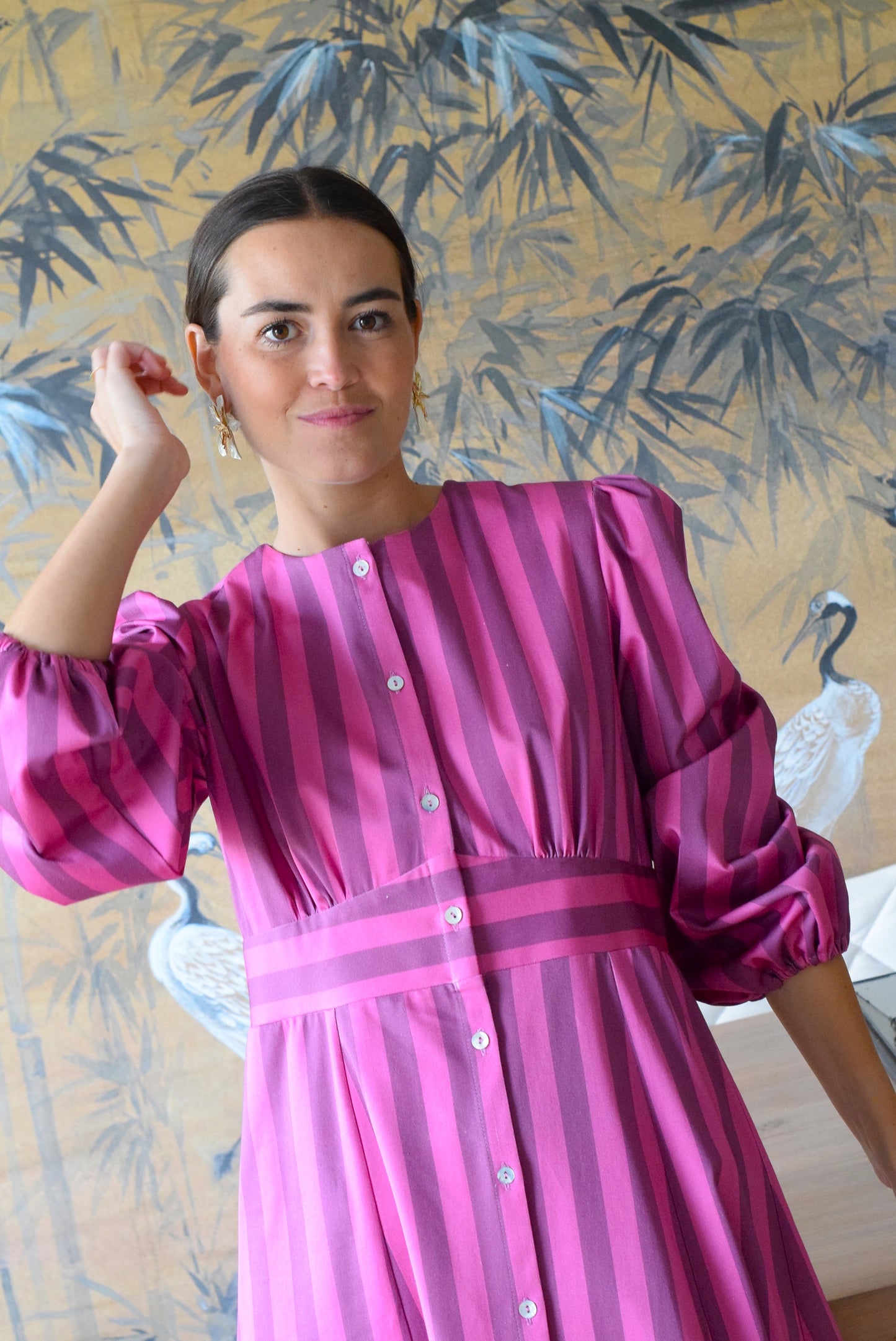 VESTIDO JIMENA - RAYAS ROSAS