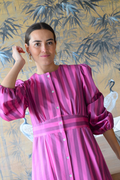 VESTIDO JIMENA - RAYAS ROSAS