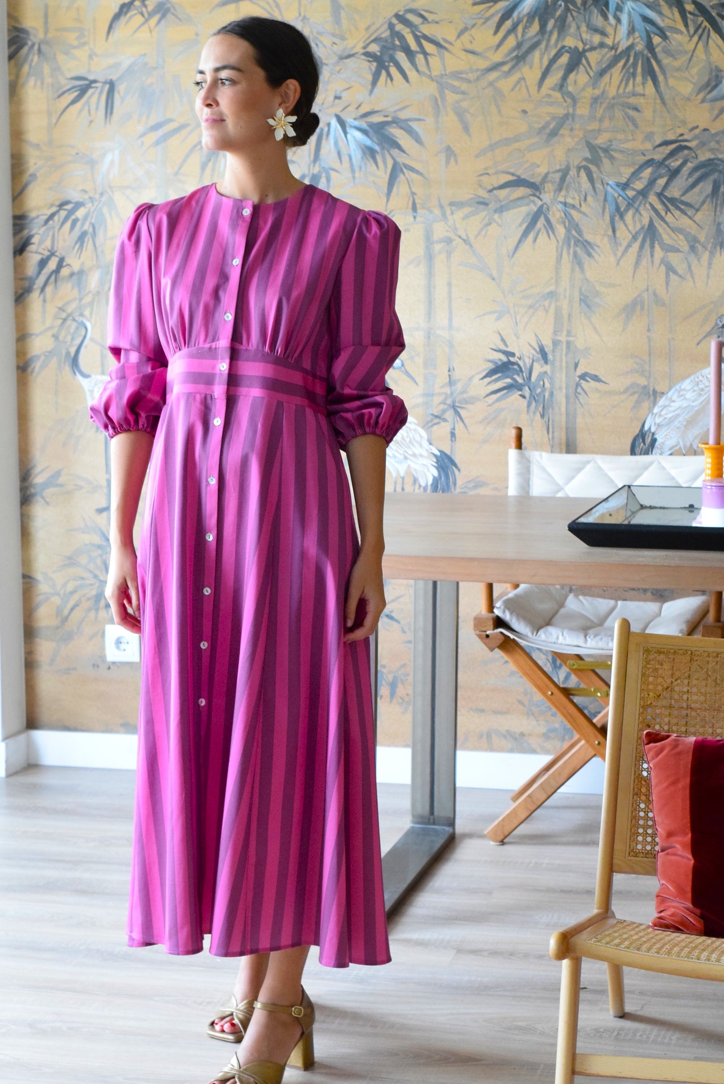 VESTIDO JIMENA - RAYAS ROSAS