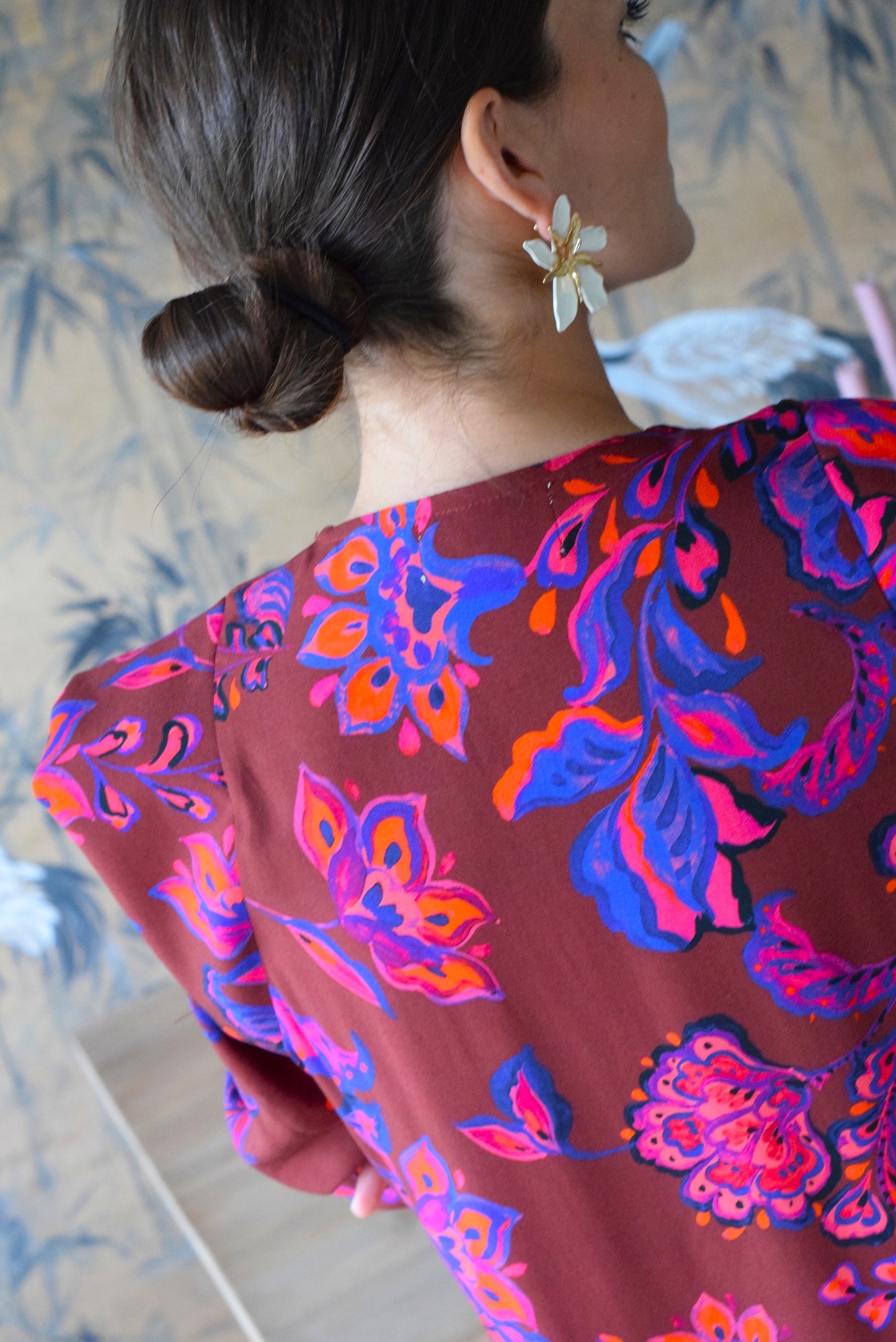 VESTIDO CARLOTA - GRANATE CON FLORES - PREORDER 7 SEPTIEMBRE