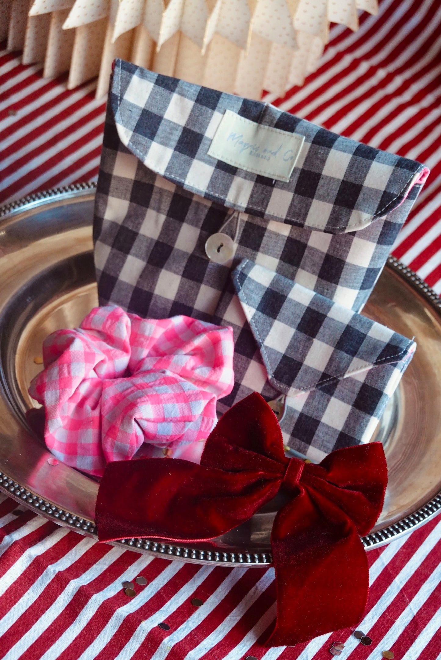 SET BOLSITA CON ACCESORIOS - VICHY NEGRO