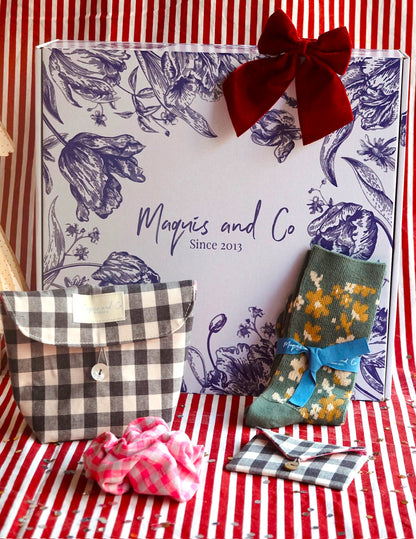 SET BOLSITA CON ACCESORIOS - VICHY NEGRO