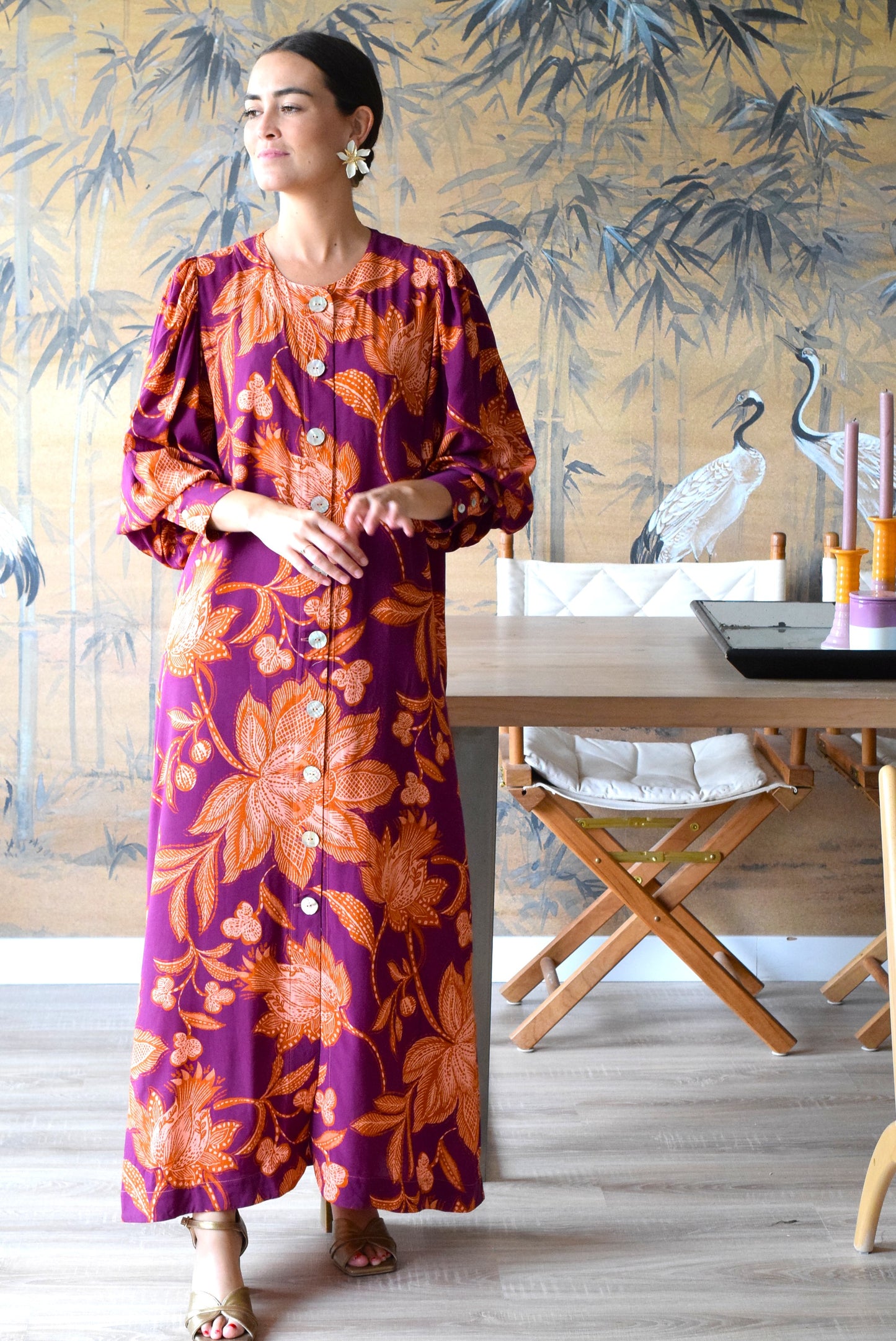 VESTIDO HILDA - BERENJENA Y NARANJA - PREORDER 7 SEPTIEMBRE