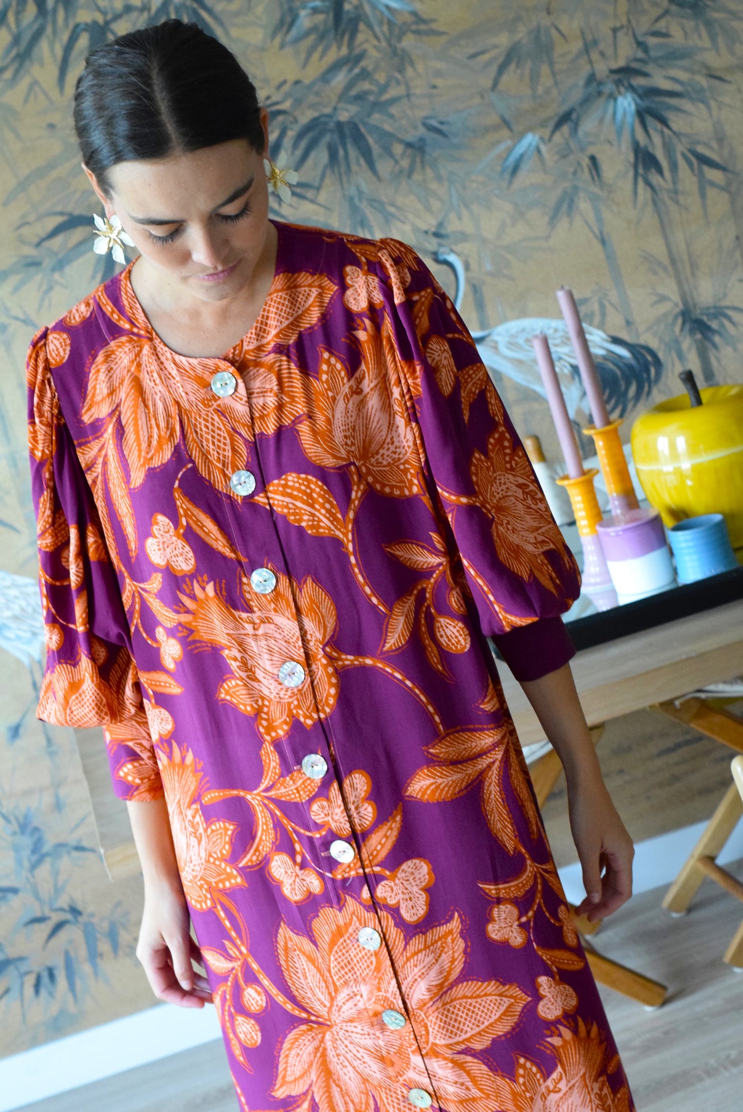 VESTIDO HILDA - BERENJENA Y NARANJA - PREORDER 7 SEPTIEMBRE