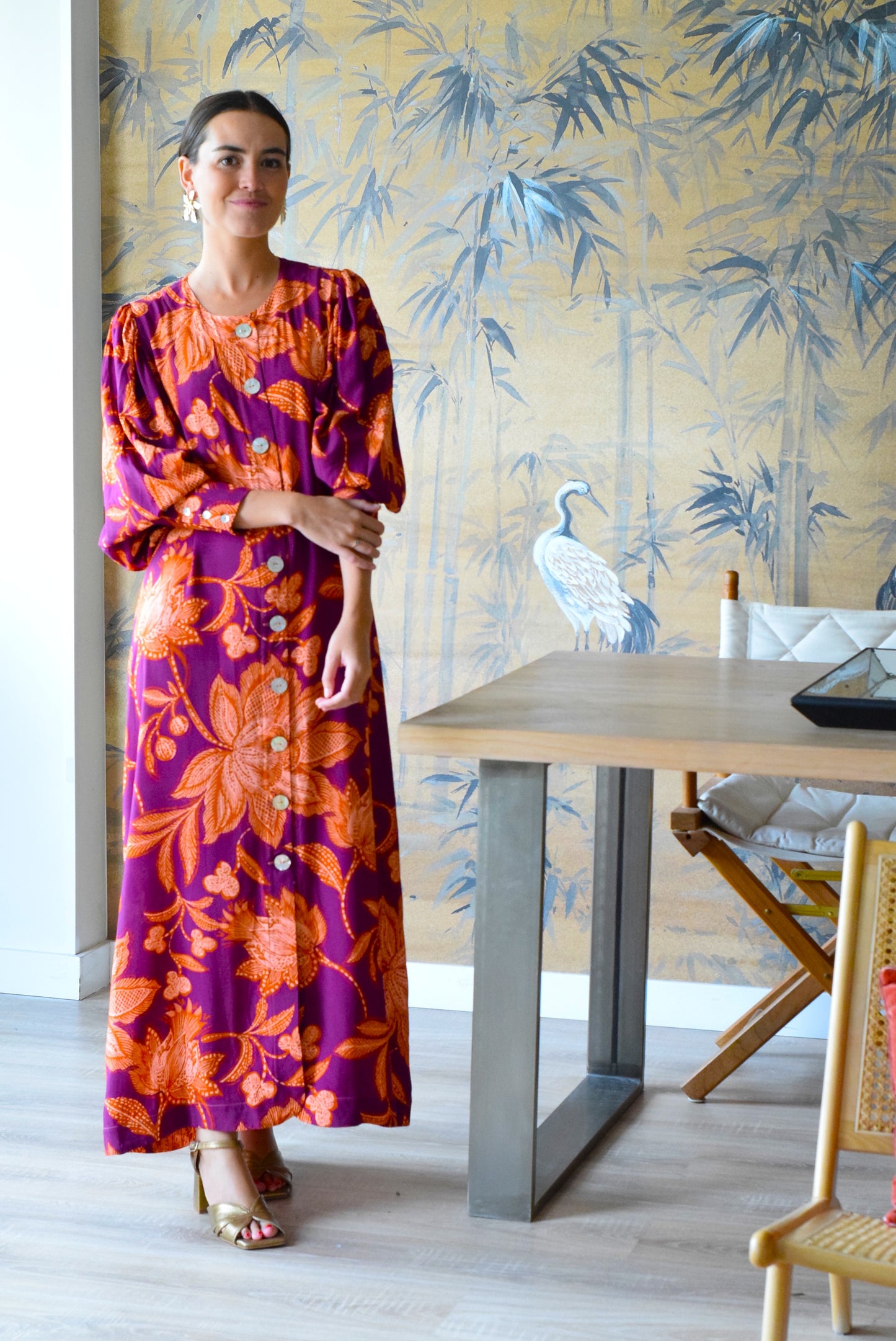 VESTIDO HILDA - BERENJENA Y NARANJA - PREORDER 7 SEPTIEMBRE